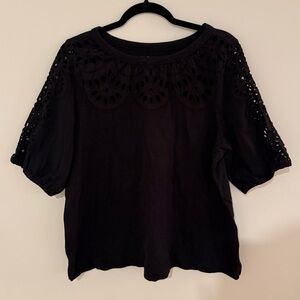 LOFT Black Crochet Short Sleeve Blouse